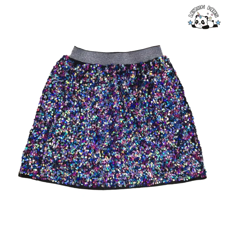 LEZONKIDS - Customizable Cotton Mini Short Skirt Girls Cool Colorful Elastic Waist Sparkle Sequins Casual Short Skirt